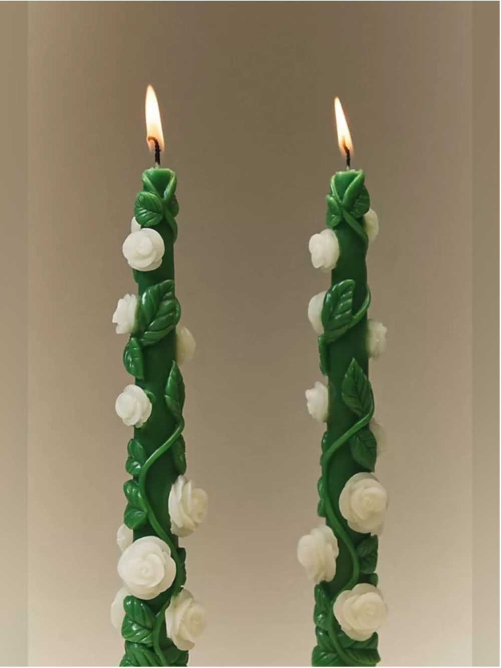 Anthropologie NIB Rose Vine Taper Candles Set Hand Painted Floral